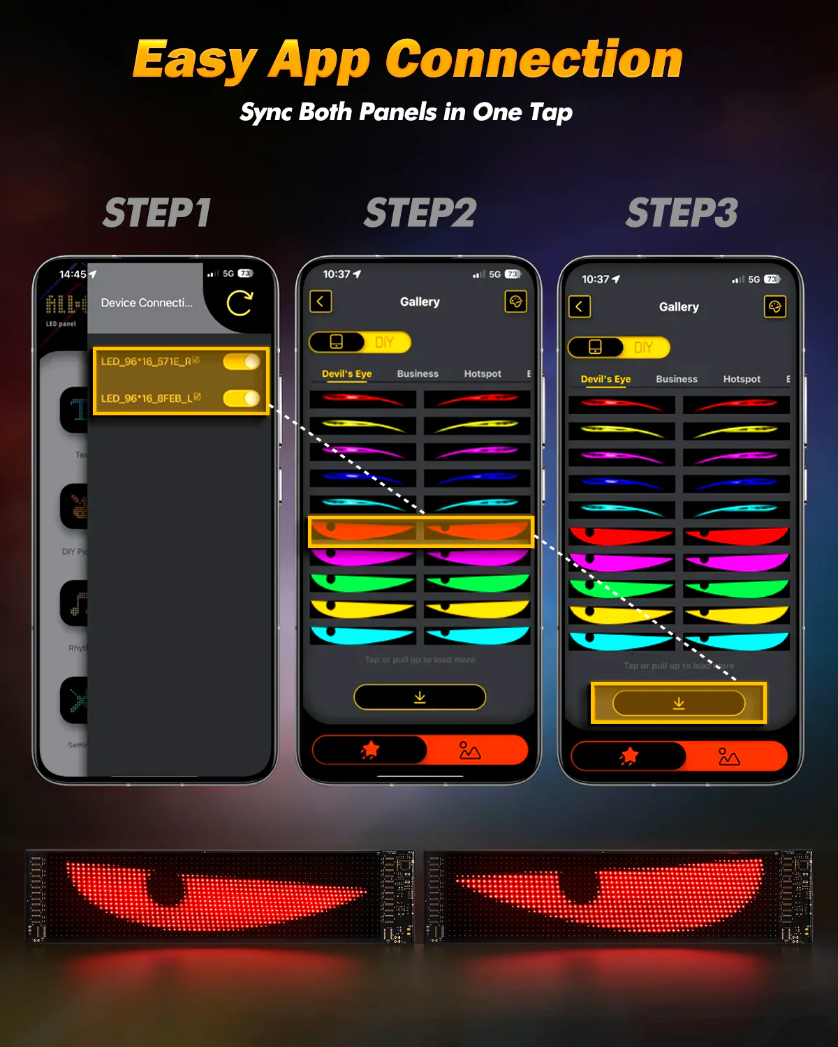 🆕 Two-Pack LED Flexible Programmable Car Screen Light USB APP Control Devil's Eye Atmosphere 14.72x3.62in for Windshield Decoration - Image 7