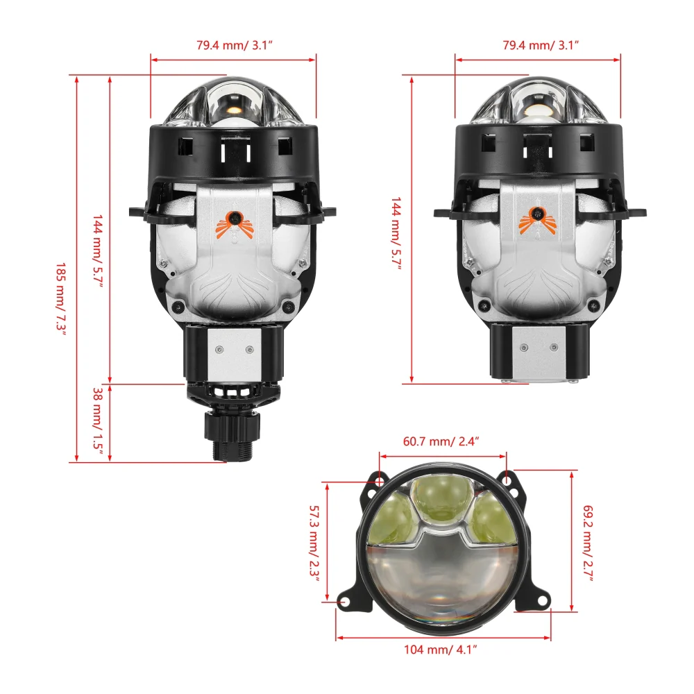 🆕3 Inch Bi-LED Projector Headlight with Triple Beam Laser Assist 108W 6000K C6 Series Non-Destructive & Retrofit Compatible Upgrade Kit - Image 12