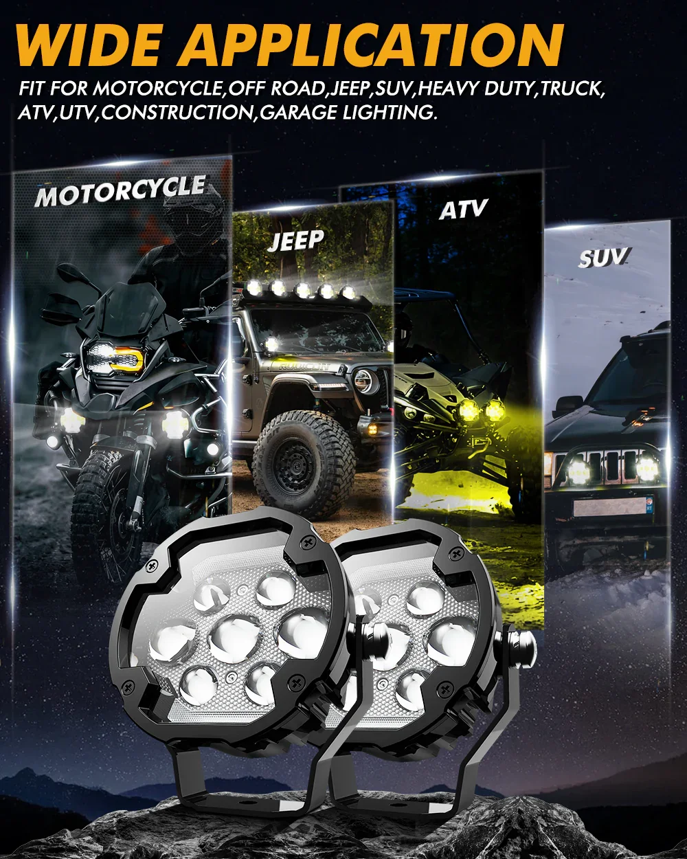 🆕4.2 Inch Motorcycle Auxiliary LED Spotlight, 72W AX7 Series Dual Color Switchback Driving Fog Light with 3+4 Modes For Motorcycle Jeep SUV ATV Truck | 2PCS/Set - Image 10