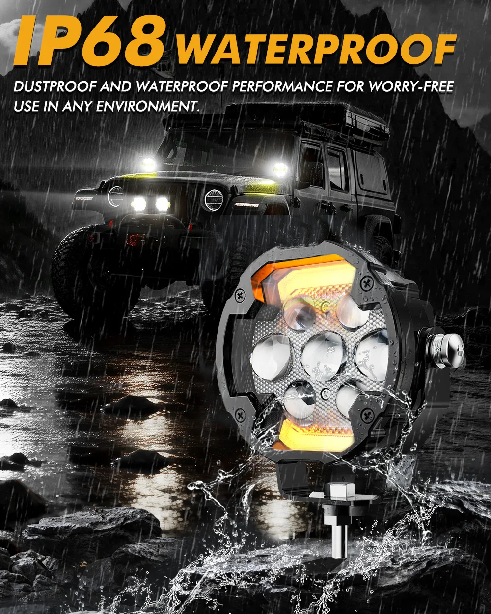 🆕AX7 Series 4.2 Inch 72W Dual Color Switchback LED Off-Road Lights, 3+4 Modes Driving Fog Light for Motorcycle Offroad Truck Jeep UTV Pickup | 2PCS/Set - Image 9