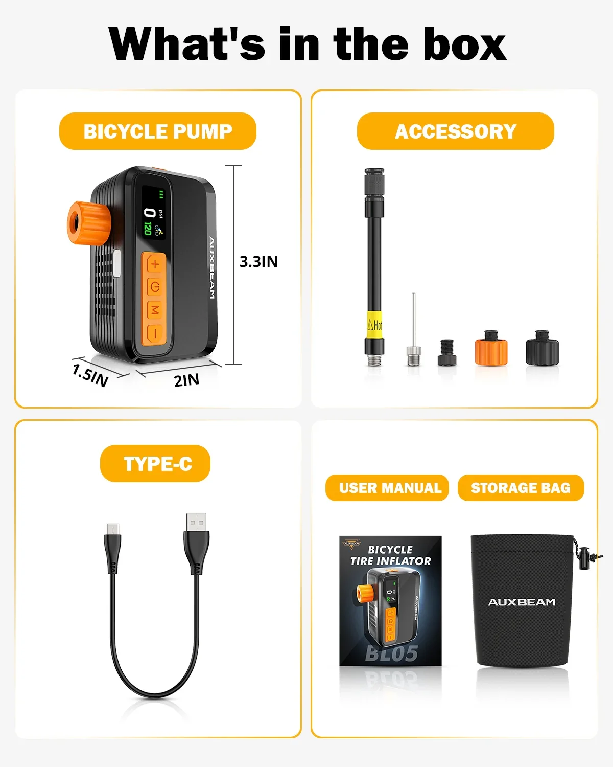 🆕BL05 120PSI High-Performance Upgraded Mini Handheld Bike Pump | Brushless Motor | Smart Presets | Progress Bar Display - Image 2