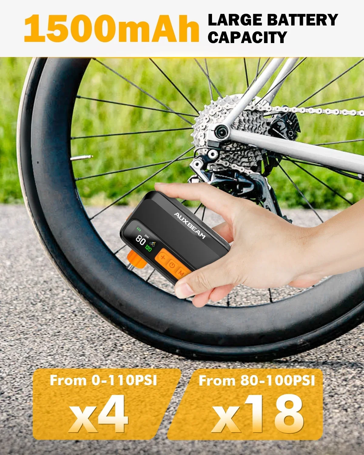🆕BL05 120PSI High-Performance Upgraded Mini Handheld Bike Pump | Brushless Motor | Smart Presets | Progress Bar Display - Image 4