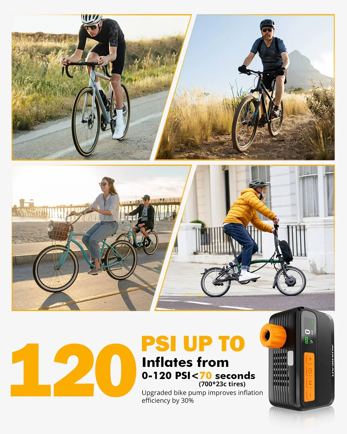 🆕BL05 120PSI High-Performance Upgraded Mini Handheld Bike Pump | Brushless Motor | Smart Presets | Progress Bar Display - Image 7