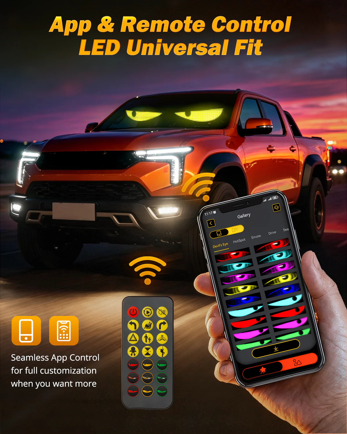 🆕Single Pack Devil's Eye Atmosphere Light Flexible Programmable USB APP Control Car LED Screen 23.42x4.72in for Windshield Decoration - Image 4