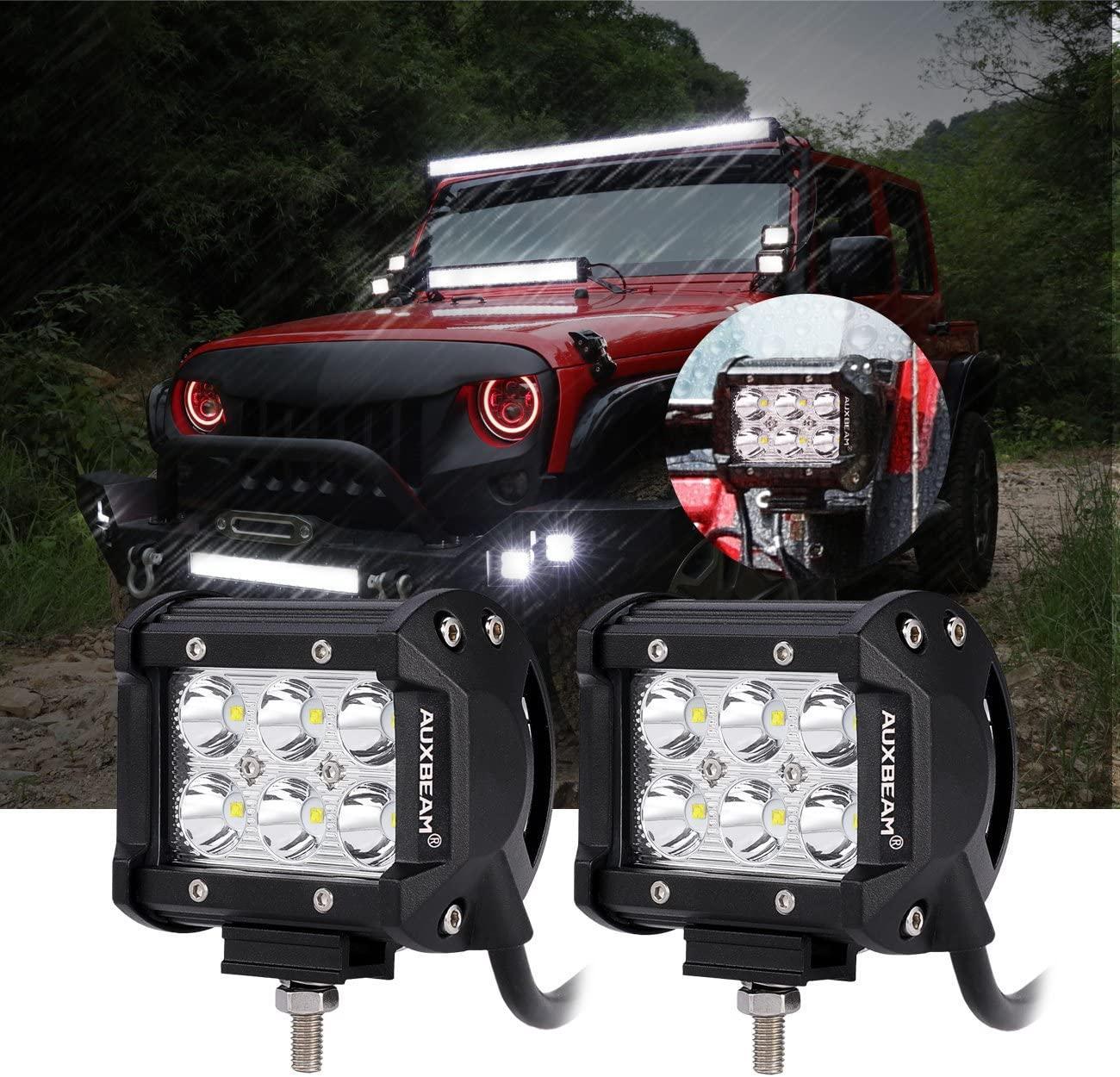 07-17 Jeep JK - Mega Bundle, 7" LED Halo Headlights,52" 300W Straight LED Light Bar&Windshield Mounting Brackets, 18W Pods light - Image 4