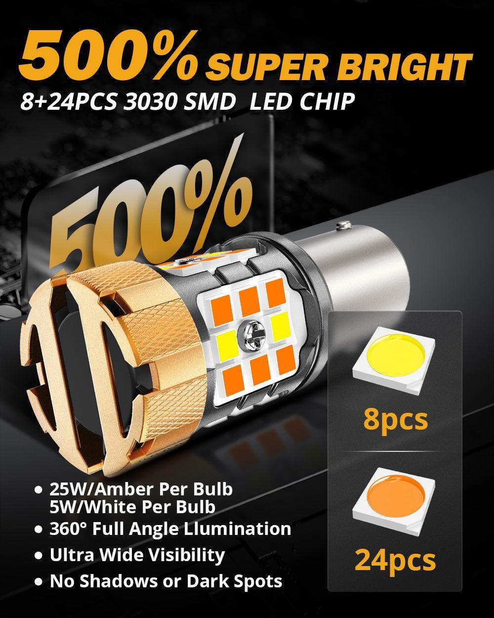 🆕 1157 BAY15D LED Front Turn Signal & DRL Light Bulbs 50W 4000LM CAN-Bus Error Free Dual Color Switchback White & Amber B21 Series | 2 Bulbs - Image 5