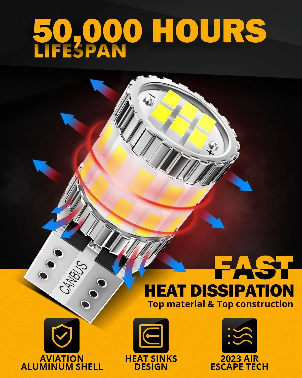 168 2825 W5W T10 LED License Plate/Side Marker/Interior Light Bulbs 3W 400% Brighter Canbus Error Free White B1 Series | 10 Bulbs - Image 6