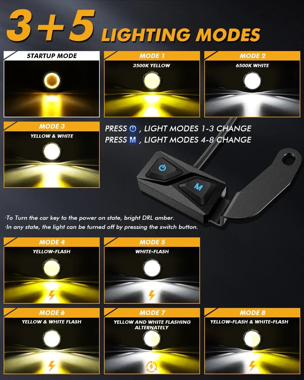2022 Honda Africa Twin Adventure Sports Motorcycle LED Spotlight Light 3+5 Light Modes - Image 3