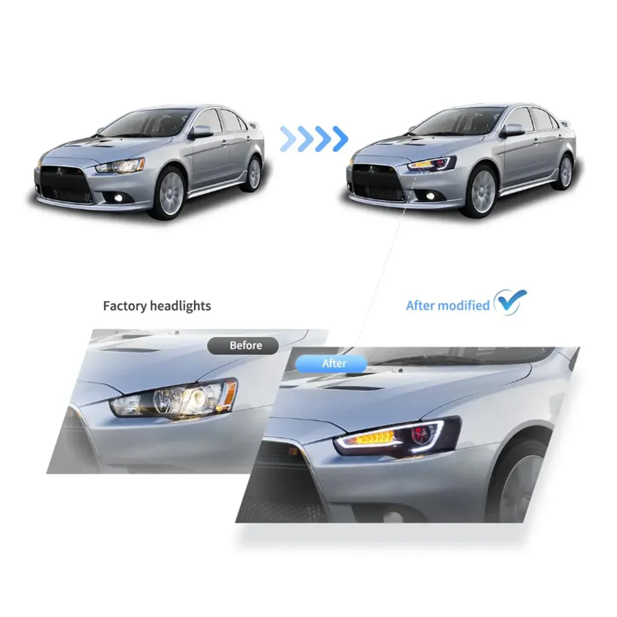 LED Headlight Assembly Dual Beam Projector With Demon Eyes Black For 2008-2017 Mistubishi Lancer 9th Gen Evo X GSR 10th Gen(CZ4A) - Image 10