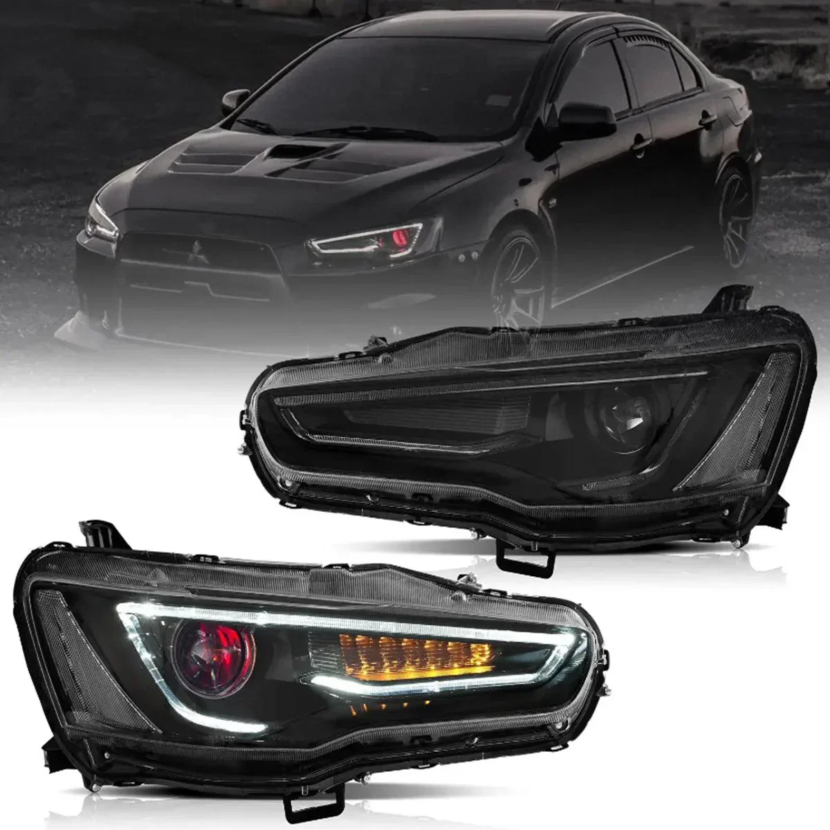 LED Headlight Assembly Dual Beam Projector With Demon Eyes Black For 2008-2017 Mistubishi Lancer 9th Gen Evo X GSR 10th Gen(CZ4A) - Image 15