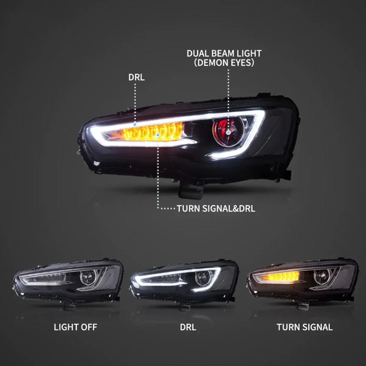 LED Headlight Assembly Dual Beam Projector With Demon Eyes Black For 2008-2017 Mistubishi Lancer 9th Gen Evo X GSR 10th Gen(CZ4A) - Image 3