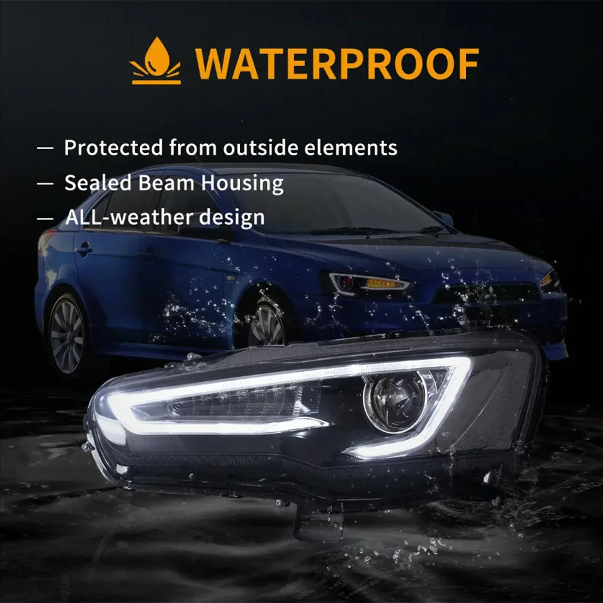 LED Headlight Assembly Dual Beam Projector With Demon Eyes Black For 2008-2017 Mistubishi Lancer 9th Gen Evo X GSR 10th Gen(CZ4A) - Image 8