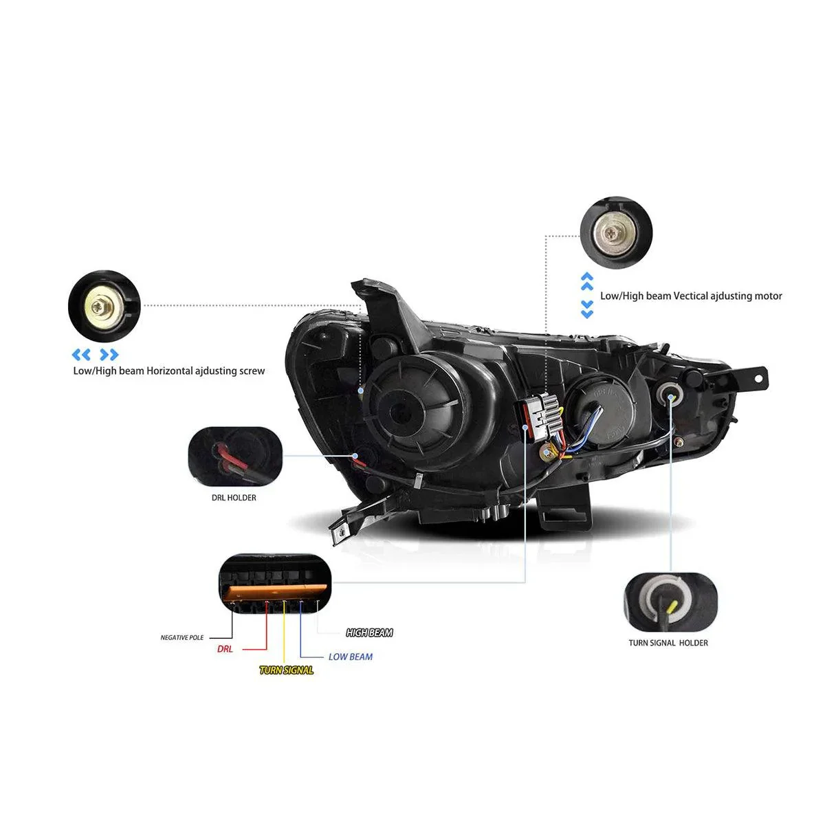 LED Headlight Assembly Projector Black For 2008-2017 Mitsubishi Lancer 9th Gen Evo X GSR 10th Gen(CZ4A) - Image 7