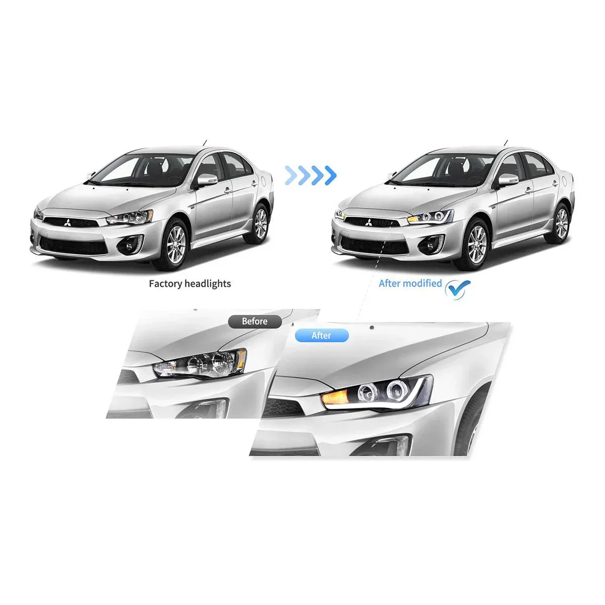 LED Headlight Assembly Projector Black For 2008-2017 Mitsubishi Lancer 9th Gen Evo X GSR 10th Gen(CZ4A) - Image 8