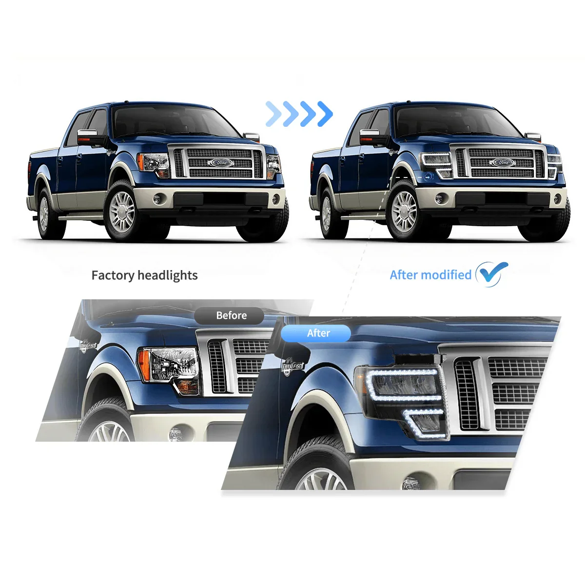 LED Headlight Assembly Reflection Bowl For 2009-2014 Ford F150 12th Gen - Image 10