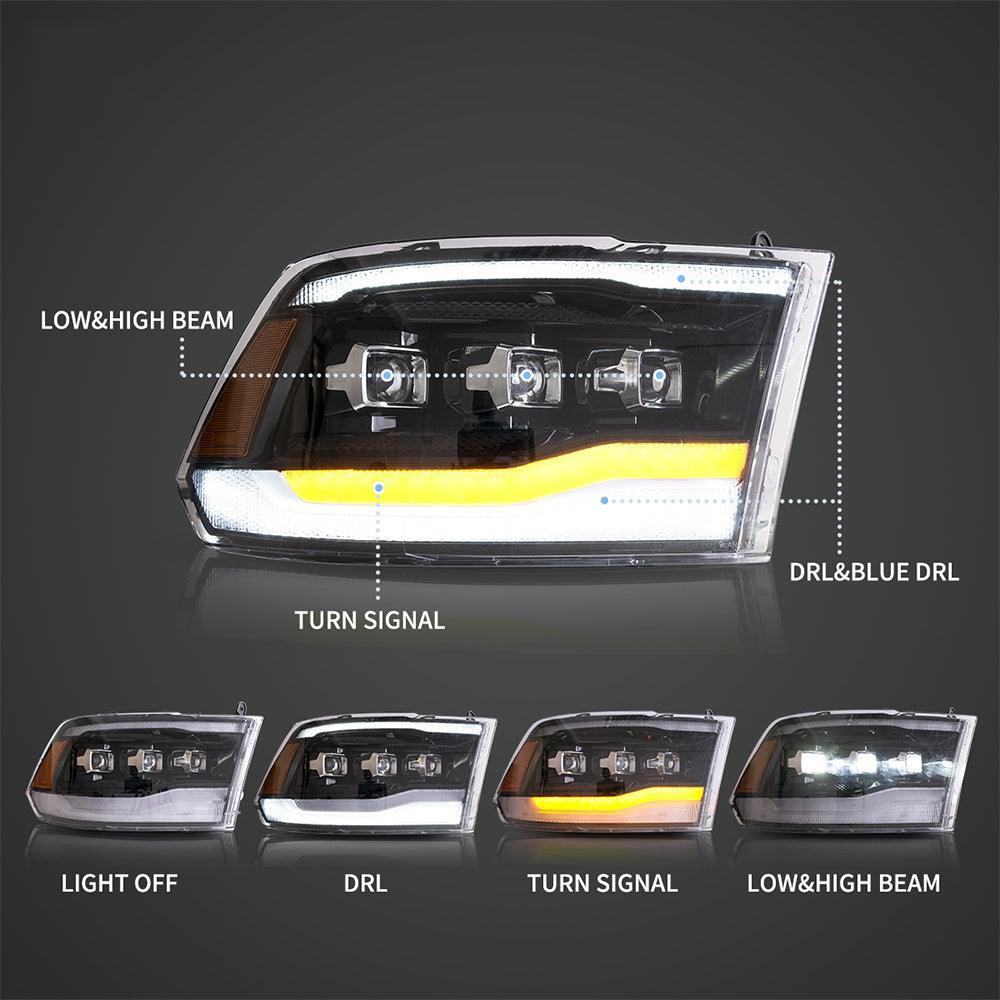 LED Headlight Assembly Matrix Projector Black For 2009-2018 Dodge Ram 4th Gen 1500 2500 3500 - Image 3