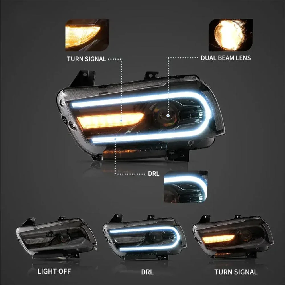 LED Headlight Assembly RGB Dual Beam Projector Black For 2011-2014 Dodge Charger(LD) - Image 3