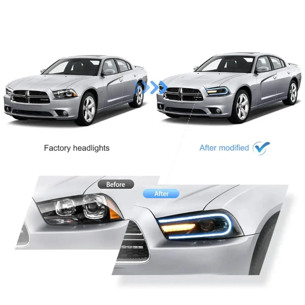 LED Headlight Assembly RGB Dual Beam Projector Black For 2011-2014 Dodge Charger(LD) - Image 6
