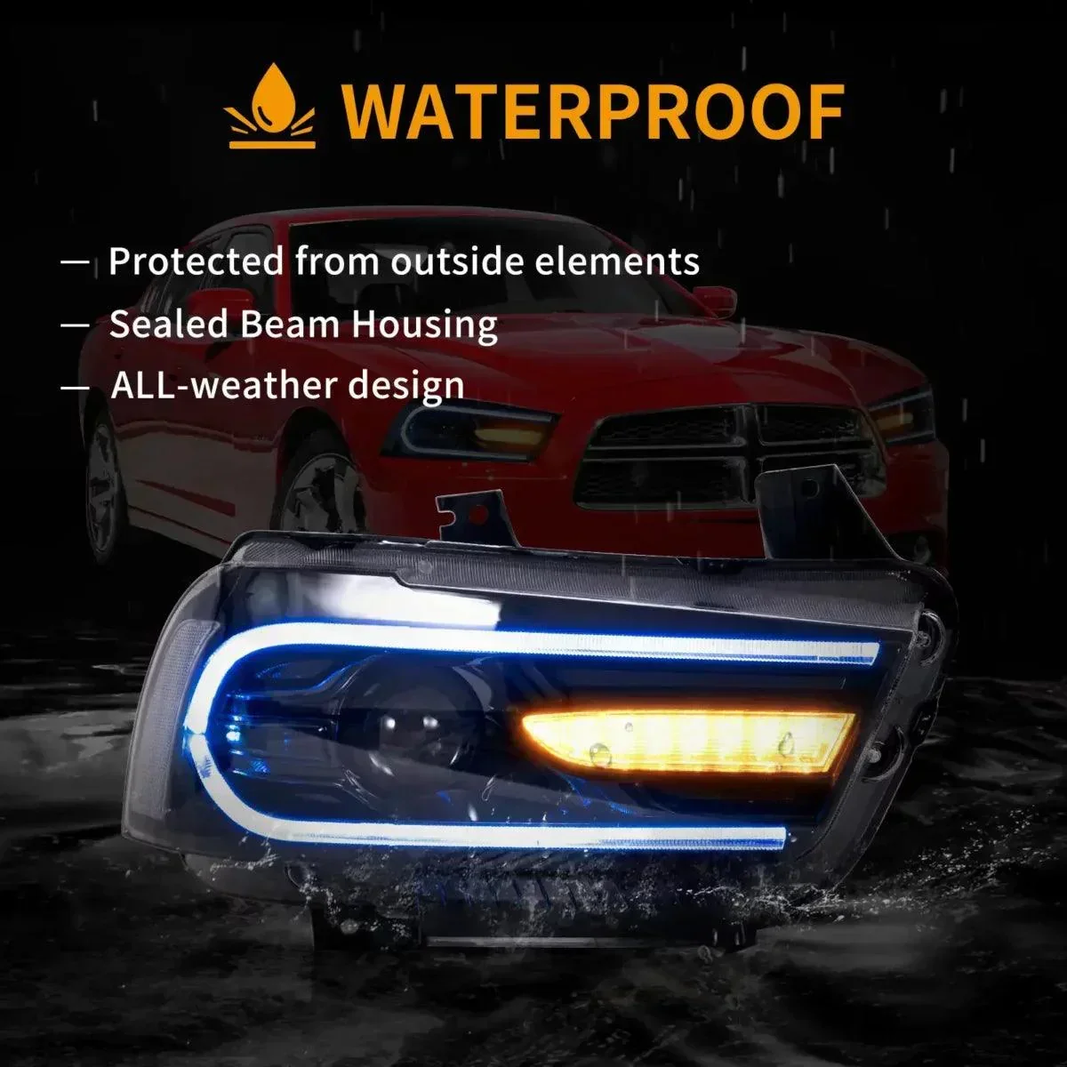LED Headlight Assembly RGB Dual Beam Projector Black For 2011-2014 Dodge Charger(LD) - Image 8