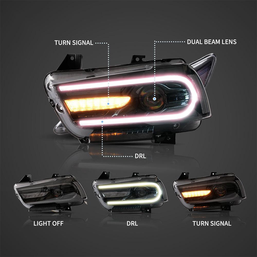 LED Headlight Assembly Dual Beam Projector Black For 2011-2014 Dodge Charger(LD) Pre-Facelifted - Image 3