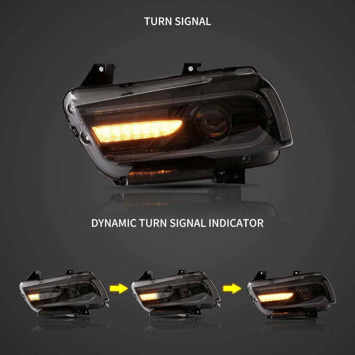 LED Headlight Assembly Dual Beam Projector Black For 2011-2014 Dodge Charger(LD) Pre-Facelifted - Image 5