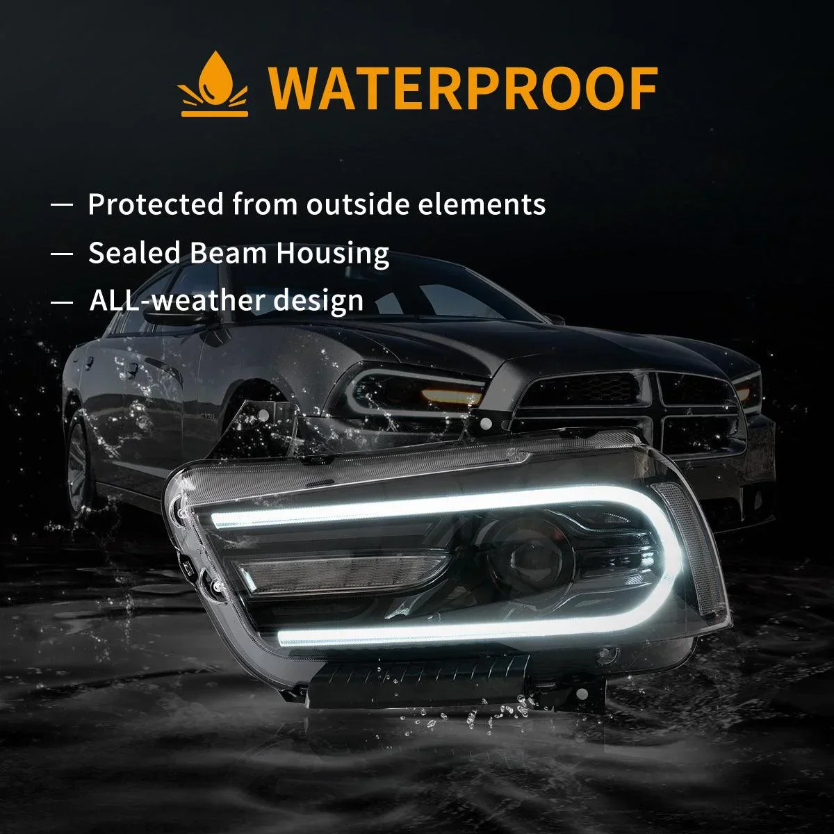 LED Headlight Assembly Dual Beam Projector Black For 2011-2014 Dodge Charger(LD) Pre-Facelifted - Image 6