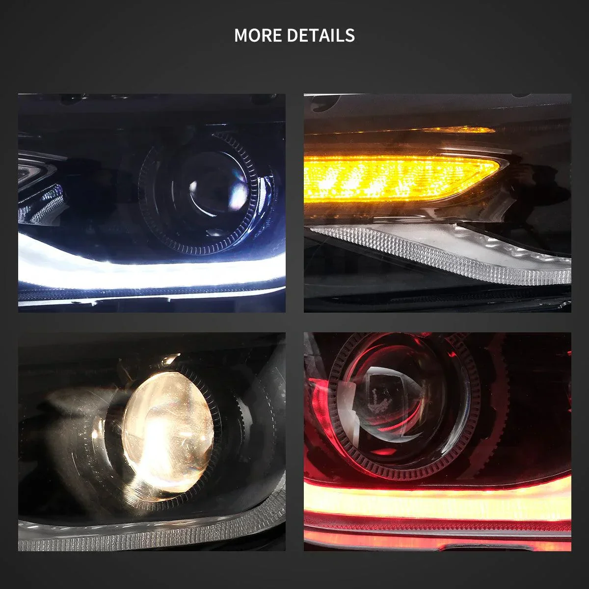 LED Headlight Assembly RGB Dual Beam Projector Black For 2014-2015 Chevrolet Camaro - Image 4