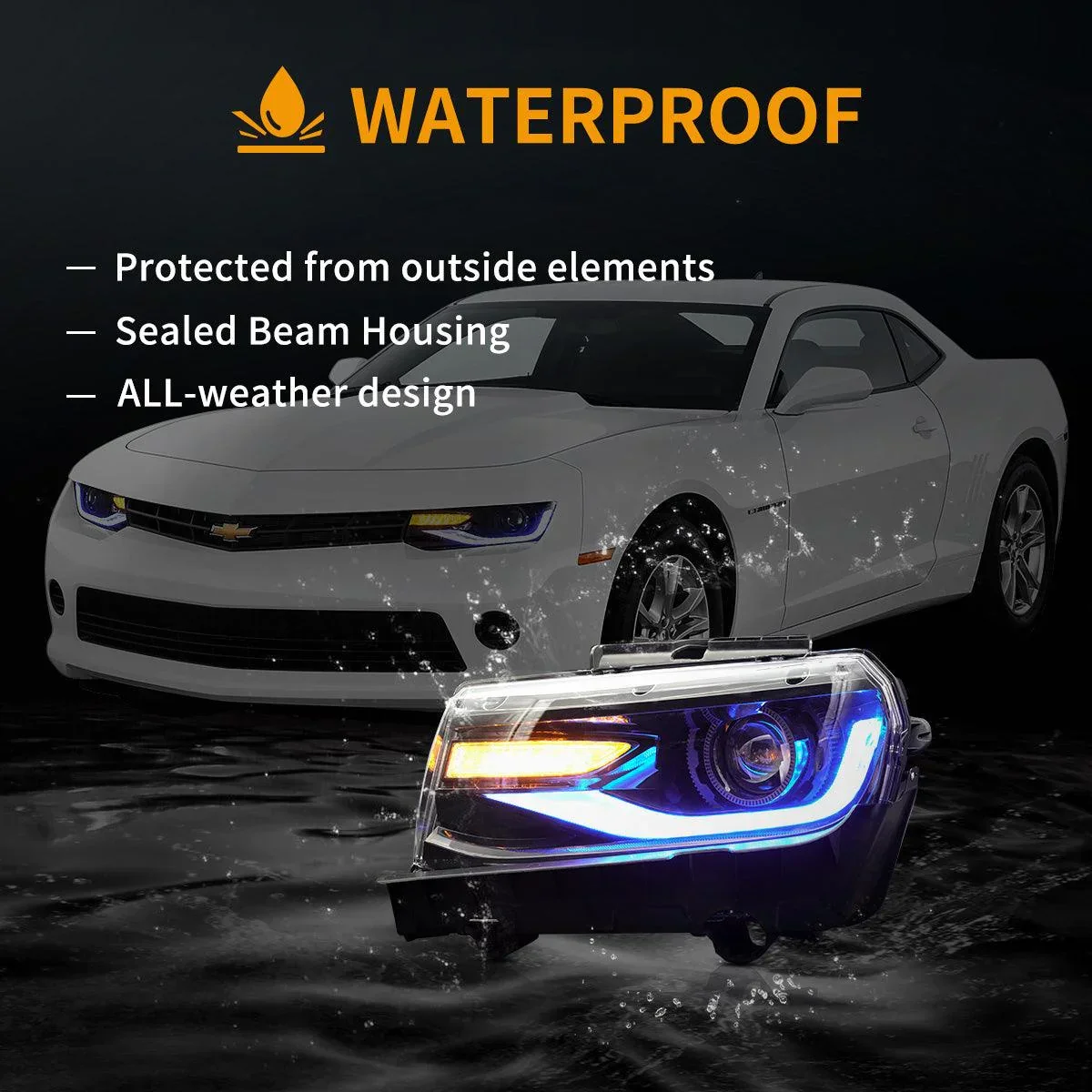 LED Headlight Assembly RGB Dual Beam Projector Black For 2014-2015 Chevrolet Camaro - Image 8