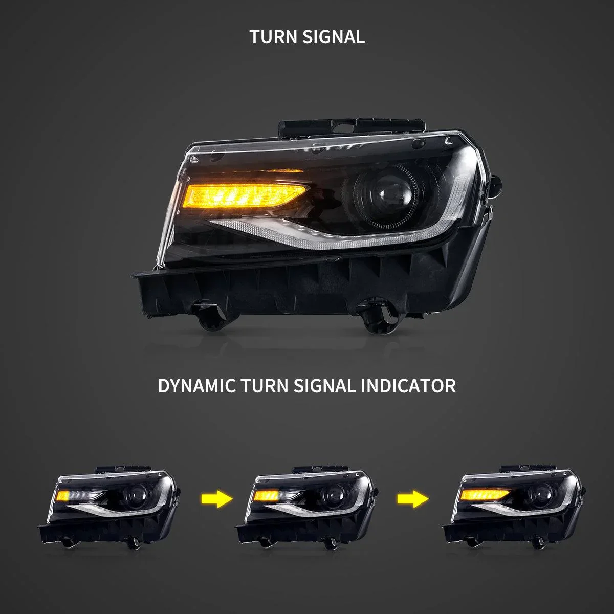 LED Headlight Assembly Dual Beam Projector Black For 2014-2015 Chevrolet Camaro - Image 3