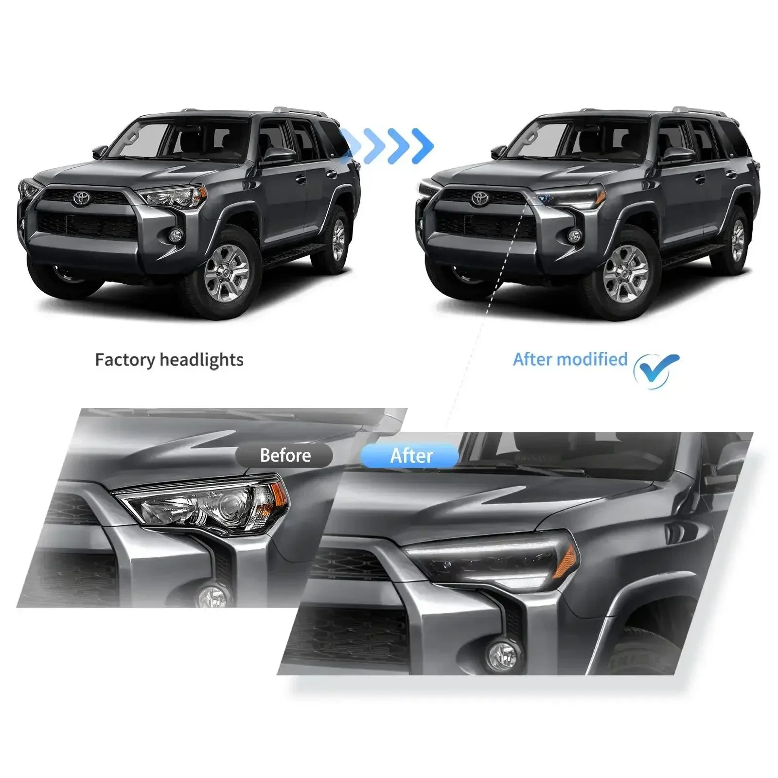 LED Headlight Assembly 4Pcs Projector Upgrade For 2014-2024 Toyota 4Runner - Image 6
