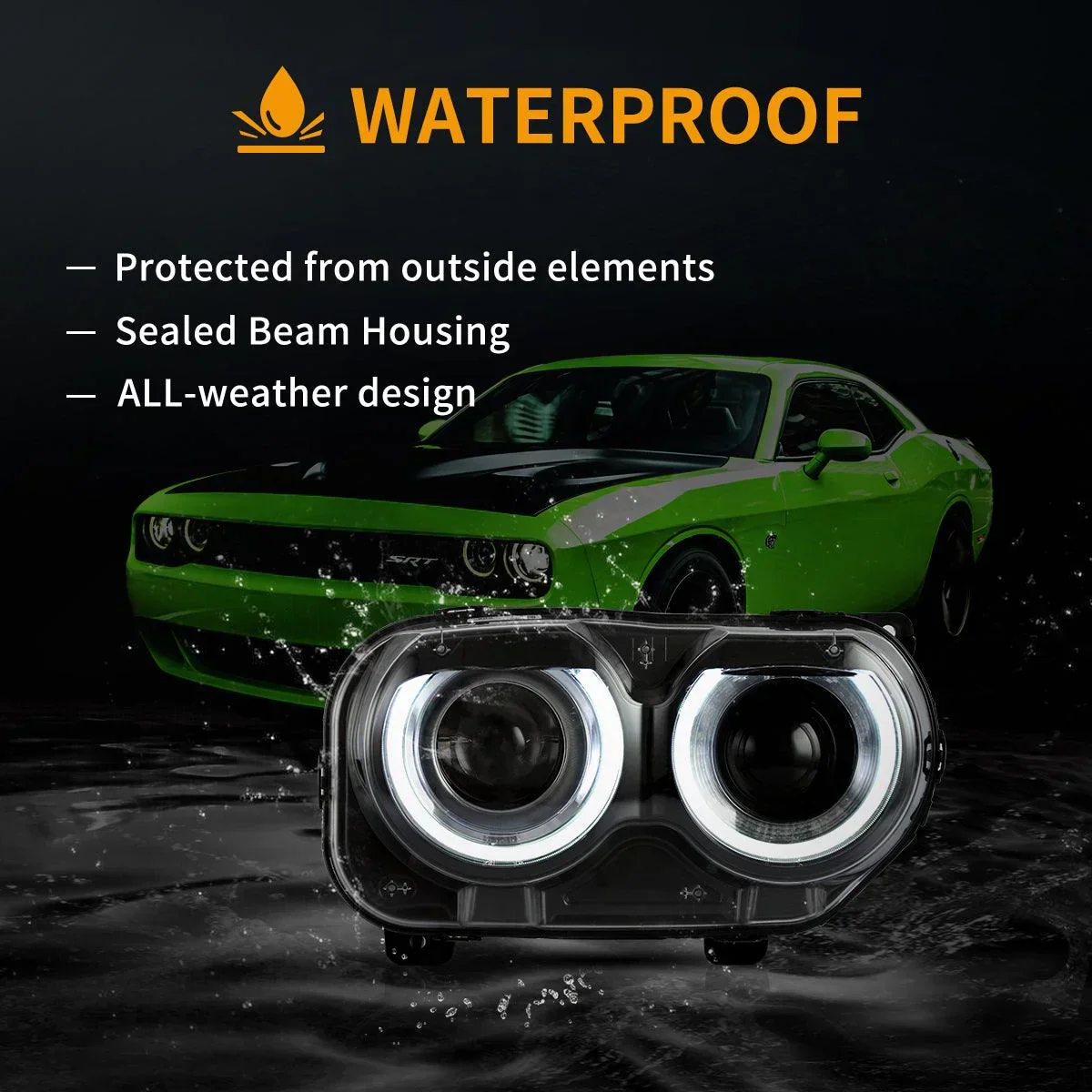 LED Headlight Assembly Dual Beam Projector Black For 2015-2023 Dodge Challenger 3th Gen Facelifted - Image 6