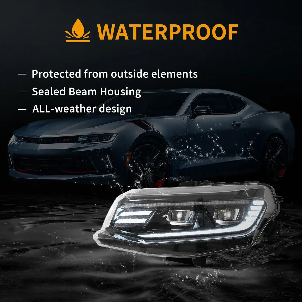 LED Headlight Assembly Dual Beam Projector Black Welcome/Breath & Back and Forth Function For 2016-2018 Chevrolet Camaro & 2019-2024 Camaro ZL1 - Image 7