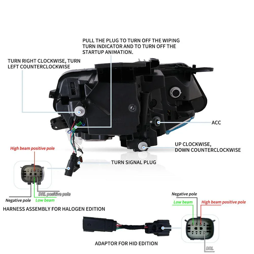 LED Headlight Assembly Dual Beam Projector Black Welcome/Breath & Back and Forth Function For 2016-2018 Chevrolet Camaro & 2019-2024 Camaro ZL1 - Image 9