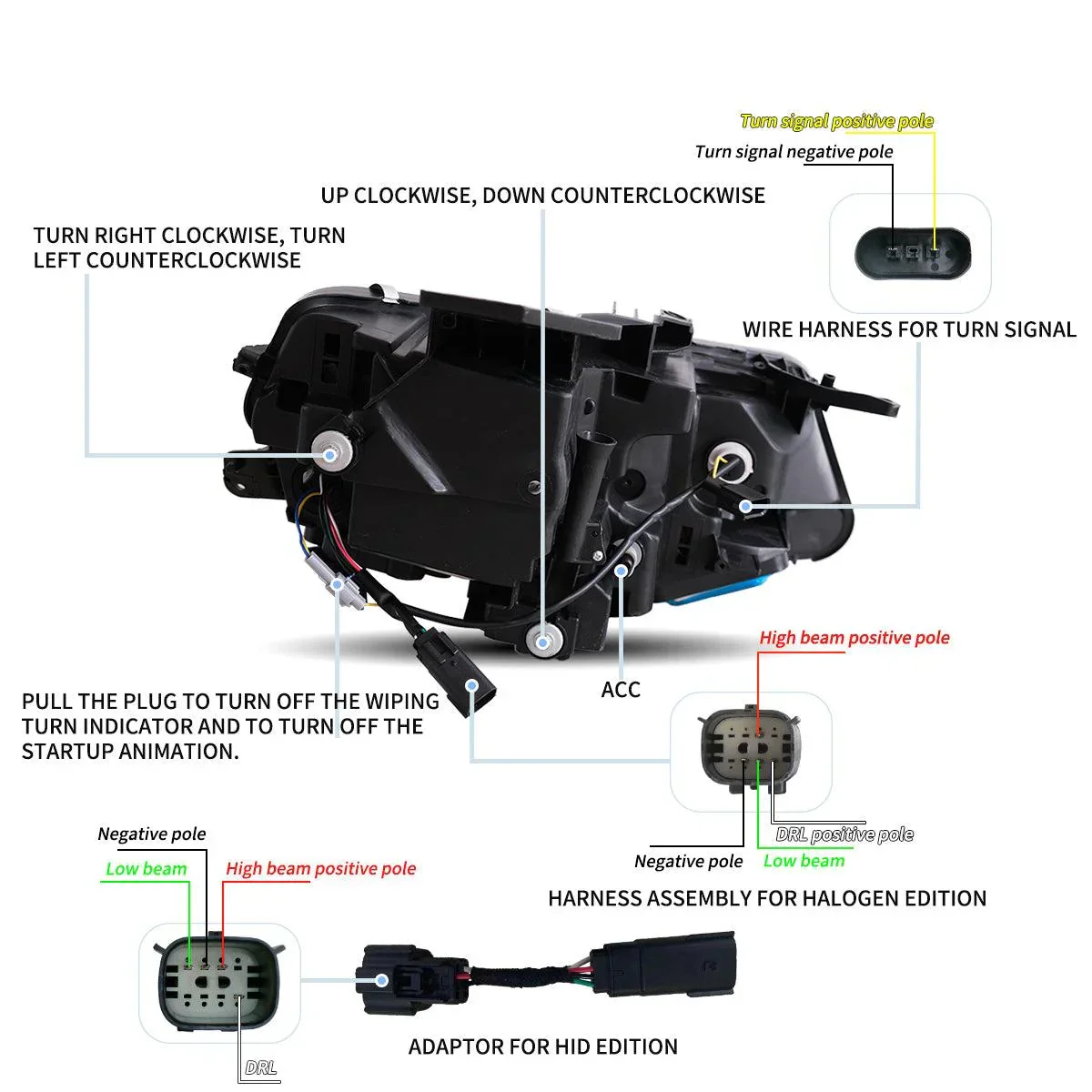 LED Headlight Assembly Dual Beam Projector Black For 2016-2022 Chevrolet Camaro 6th Gen - Image 8