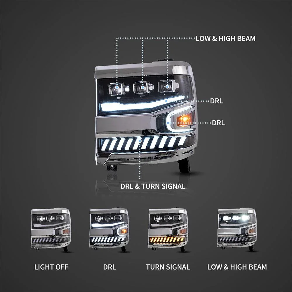 LED Headlight Assembly Dual Beam Projector Black For 2016-2018 Chevrolet Silverado 1500 4th Gen Facelift - Image 3