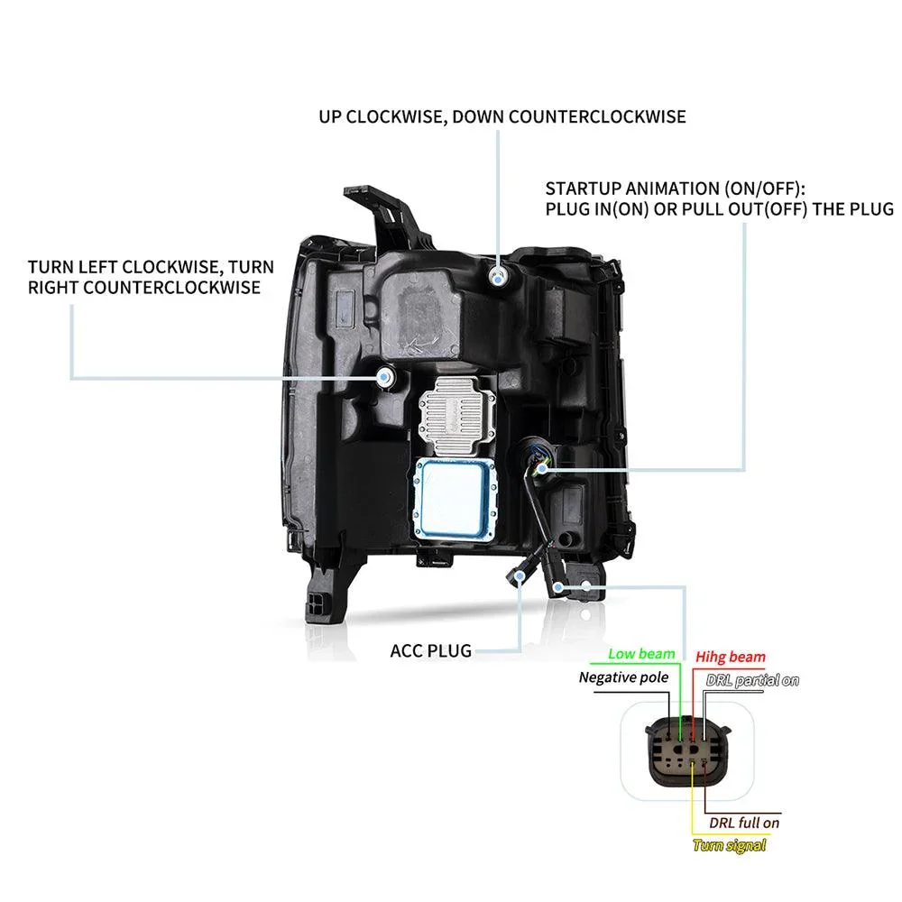 LED Headlight Assembly Dual Beam Projector Black For 2016-2018 Chevrolet Silverado 1500 4th Gen Facelift - Image 8