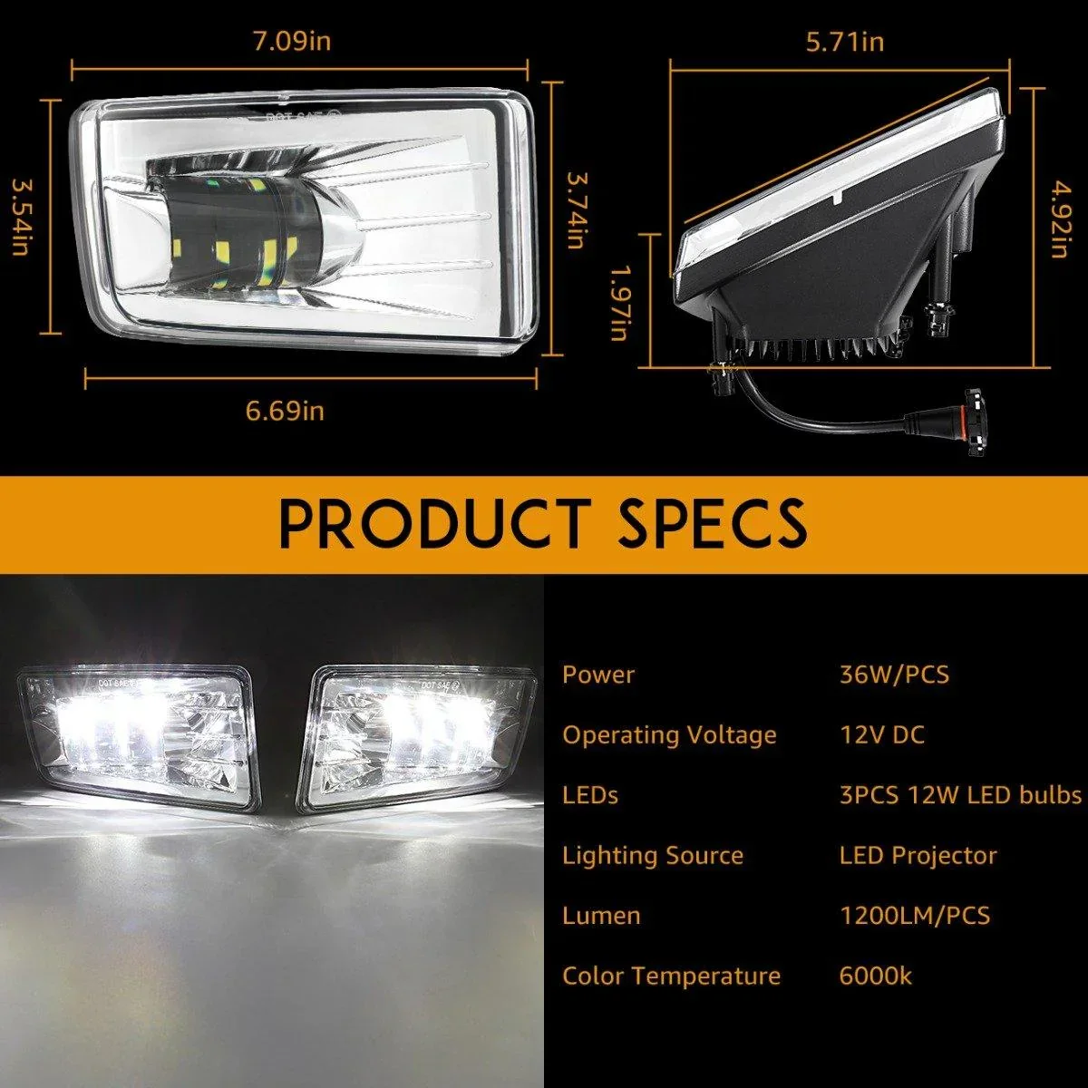 (2pcs/set) 36W Chrome LED Fog Lights 5202 for GMC YUKON 2015-2016 - Image 5