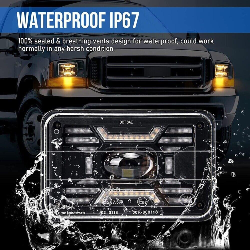 (2pcs/set) 4x6 Inch Sealed Beam LED Headlights with Hi-Lo Beam DRL Turn Signal Light - Image 5