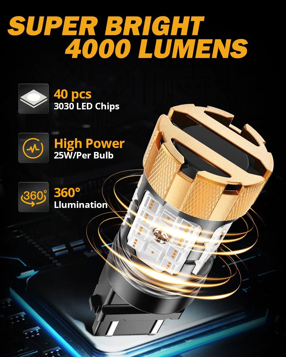 🆕T25 3157 3156 LED Brake/Tail Light Bulbs 50W 4000LM CAN-Bus Error Free Red B21-PRO Series | 2 Bulbs - Image 4