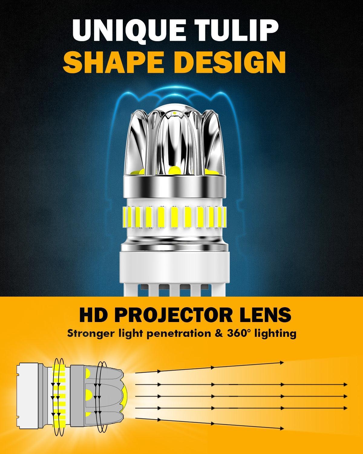 T25 3157 3156 LED Backup Reverse/Turn Signal/Brake Tail Light Bulbs 14W 6000LM CAN-Bus Error Free 6500K White Y2 Series | 2 Bulbs - Image 4