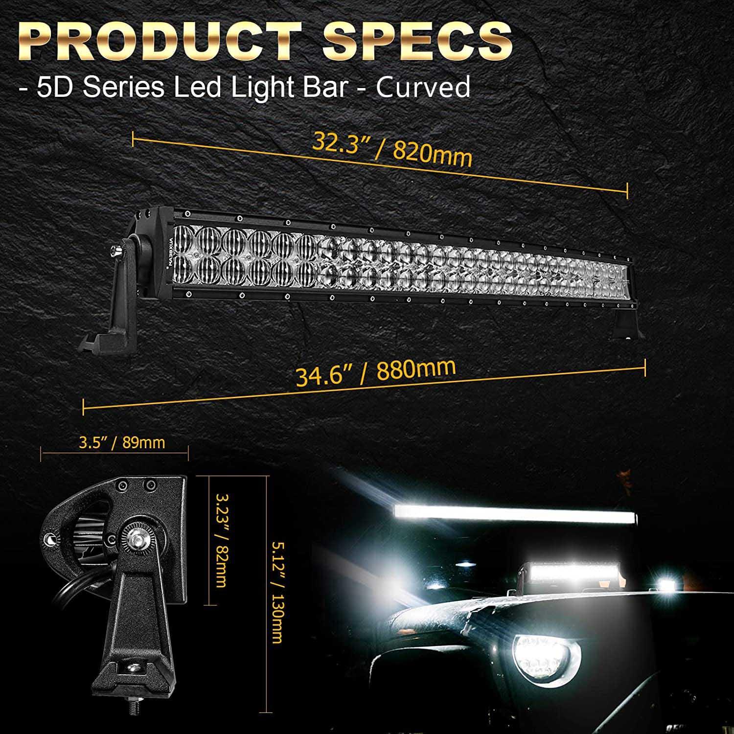 32 Inch 5D Series Straight/Curved LED Light Bar & A-pillar Light Bar Mounting Bracket Combo for RZR 900/ RZR S900/ RZR 900 XC/ RZR XP 1000/ RZR Turbo - Image 4