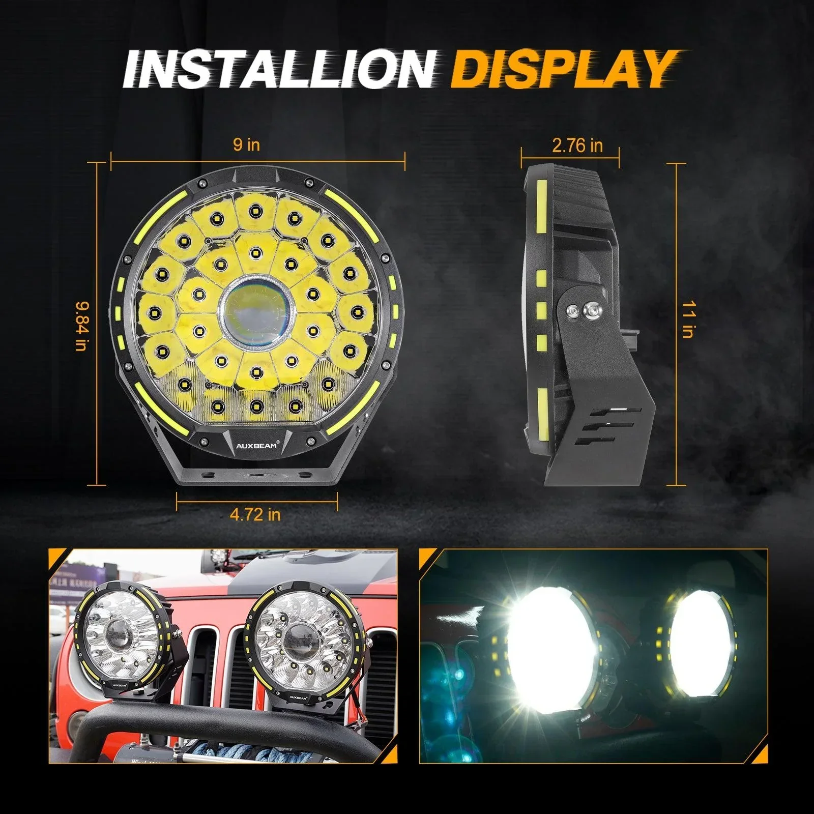 (2pcs/set) 9 INCH 270W 37776LM 360-PRO Series Custom Lens LED Driving Lights+Amber/Black Covers(Optional) for Toyota Tacoma 2016 2017 2018 2019 2020 2021 - Image 9