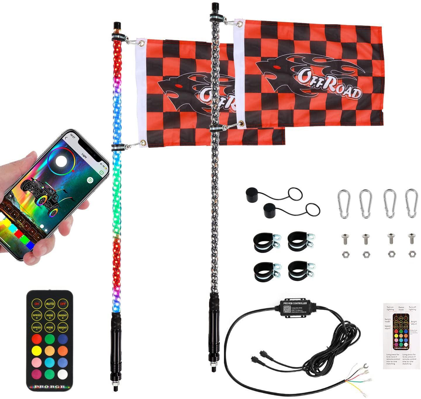3FT/4FT LED RGB Whip Lights & Rear Pillar Flagpole Light Brackets Combo for Can-Am Maverick X3 2017 2018 2019 2020 2021 - Image 19