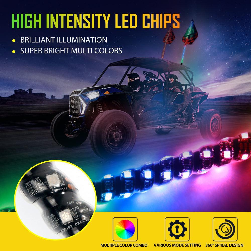 (2pcs/set) 3FT/4FT LED RGB Whip Lights with Turn Signal & Brake Light, Bluetooth APP/ Remote Control - Image 2