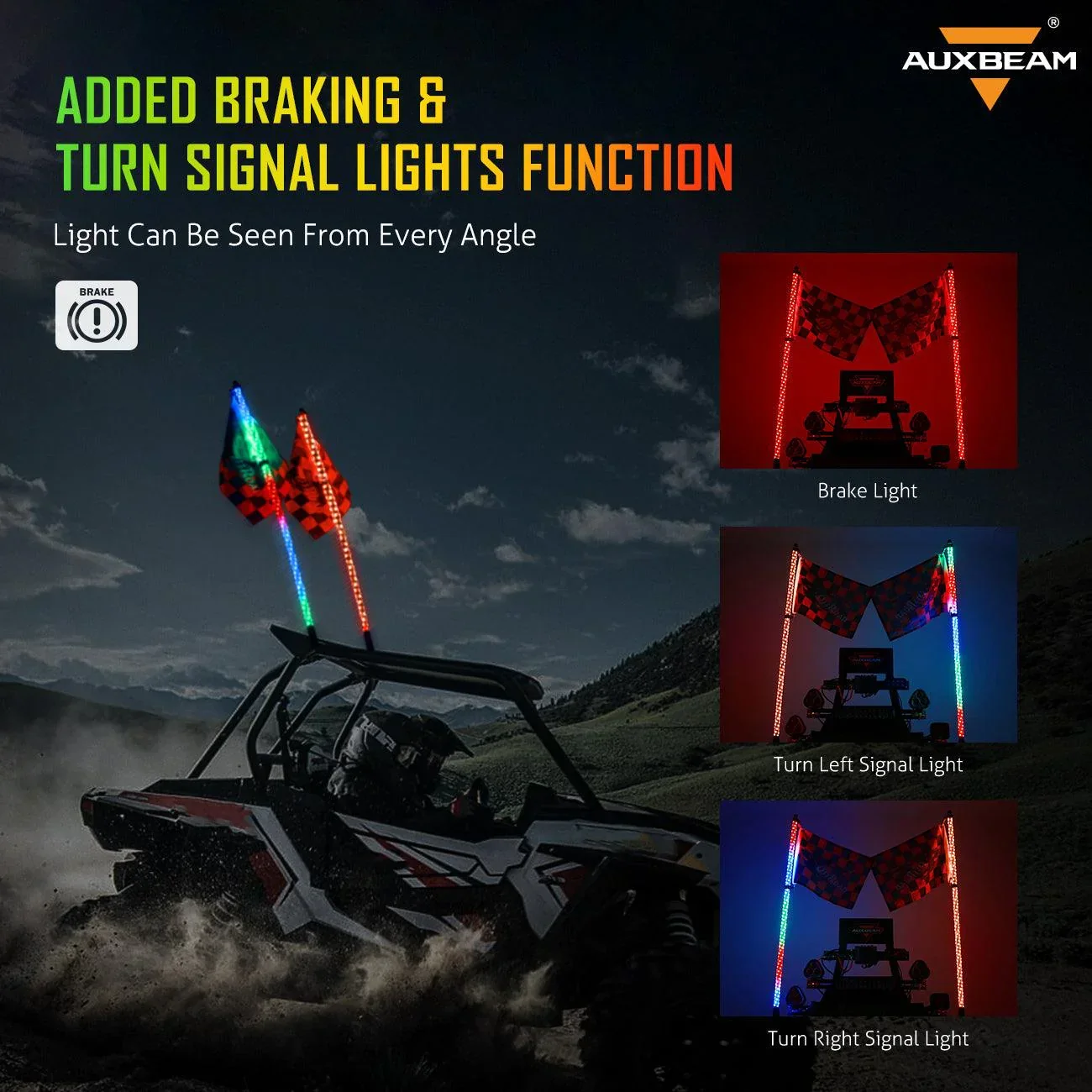3FT/4FT LED RGB Whip Lights with Bluetooth/ Remote Controlled & Red Universal Flagpole Light Mount  for all UTVs with 1.75" to 2" Roll Cage - Image 8