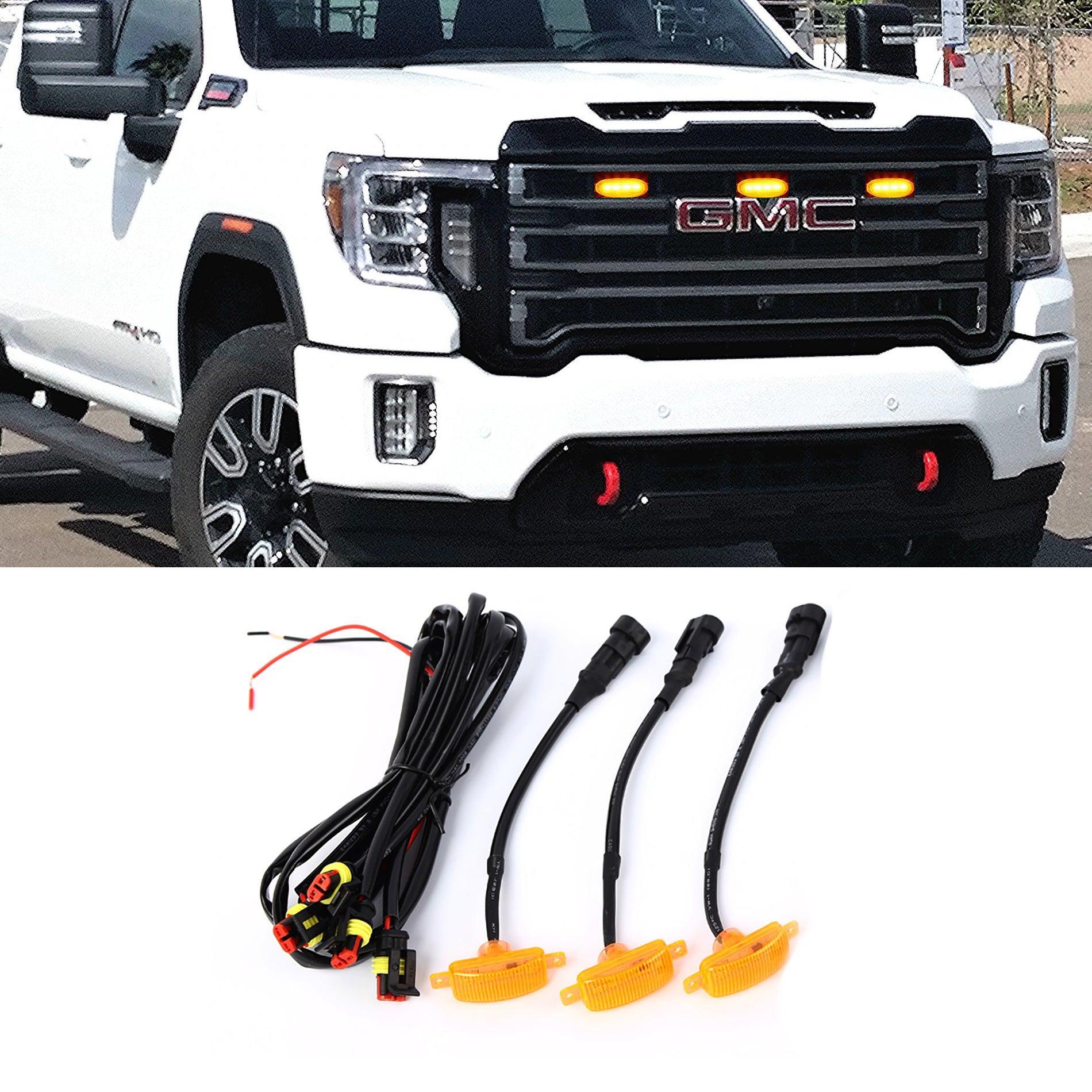 (3pcs/set)  LED Front Grille Lights Raptor Style Amber Light Fit for GMC Sierra 2500 HD 2016-2021 (Amber shell/ Smoked shell） - Image 3
