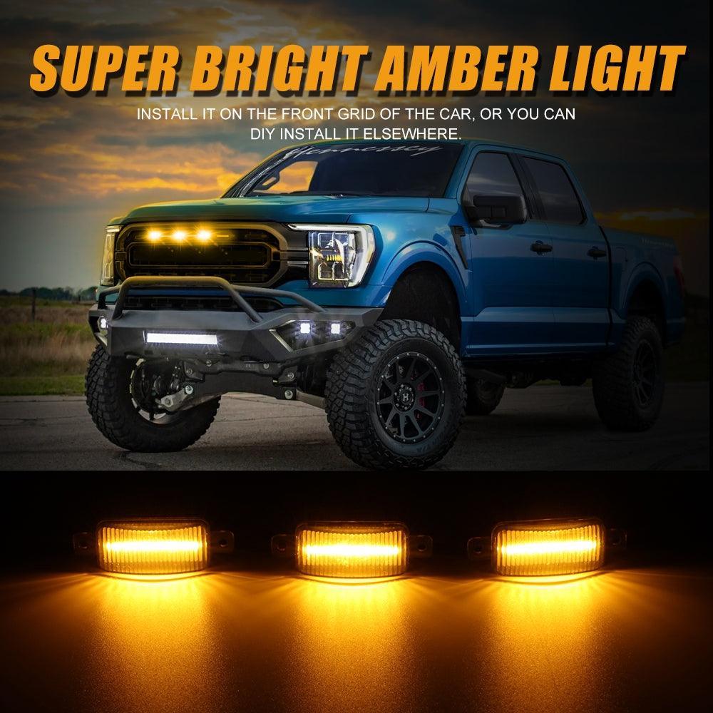 (3pcs/set)  LED Front Grille Lights Raptor Style Amber Light Fit for GMC Sierra 2500 HD 2016-2021 (Amber shell/ Smoked shell） - Image 5
