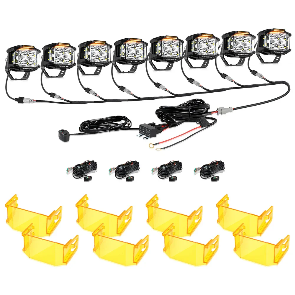 V-MAX Series | 4 Inch 92W 8960LM Spot Beam Side Shooter LED Square Pod Lights with Amber DRL - Image 22