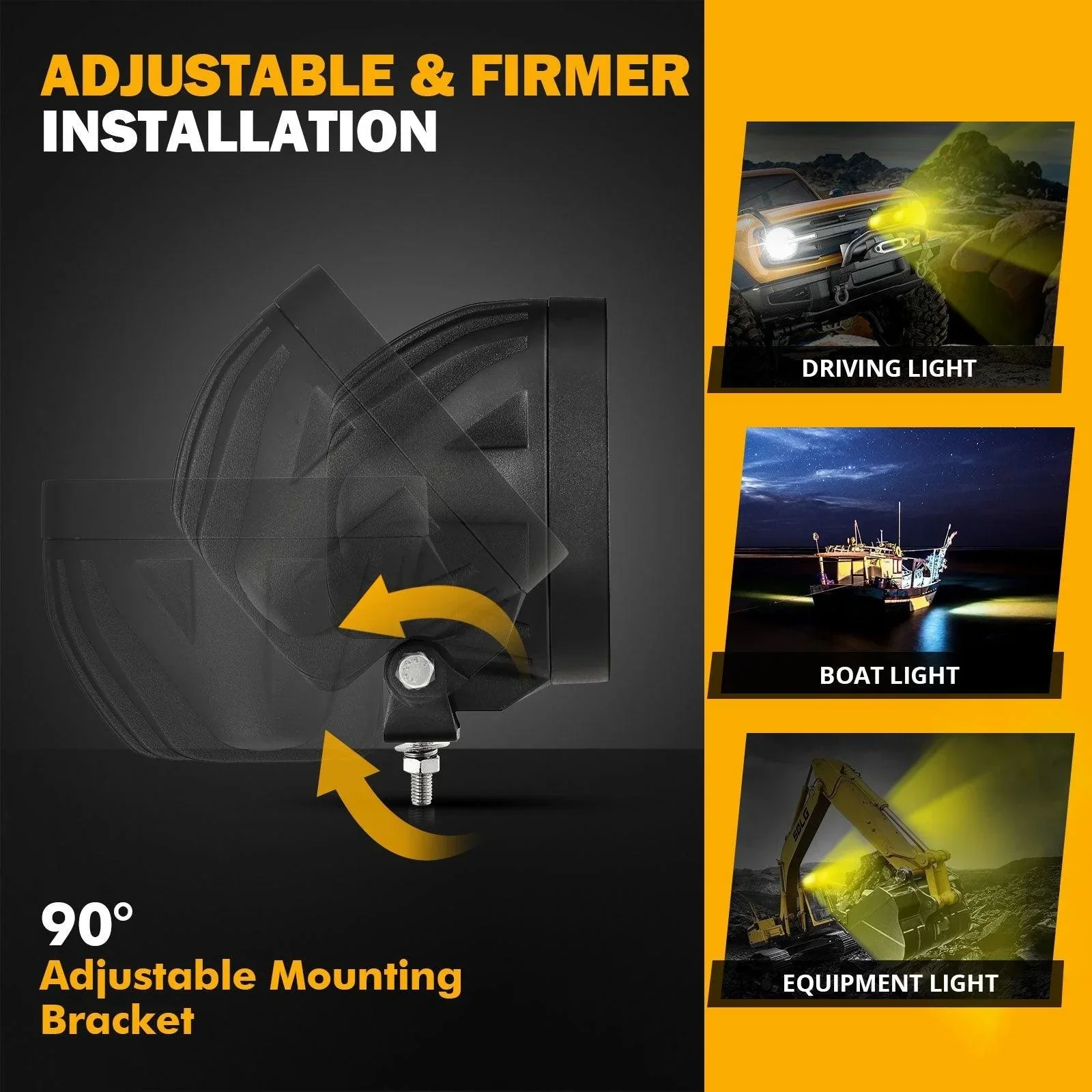 4 Inch 90W Round LED Driving Lights Spot Yellow with A-Pillar Mounting Bracket For Ford Bronco 2/4 Door 2021 2022 - Image 5