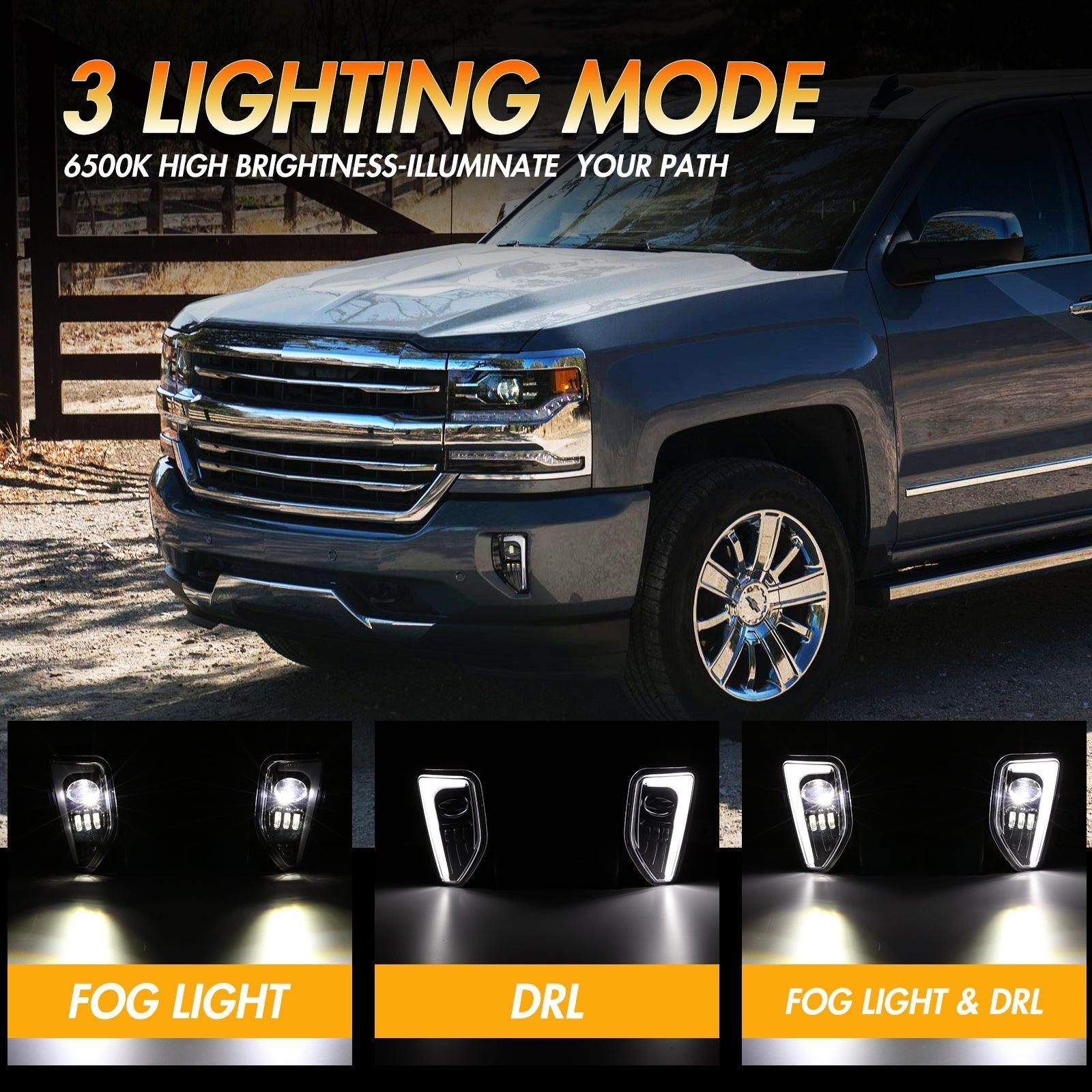 (2pcs/set) 45W DOT Approved LED Fog Lights with DRL for 2016-2018 Chevy Silverado 1500 (Black/Chrome) - Image 3